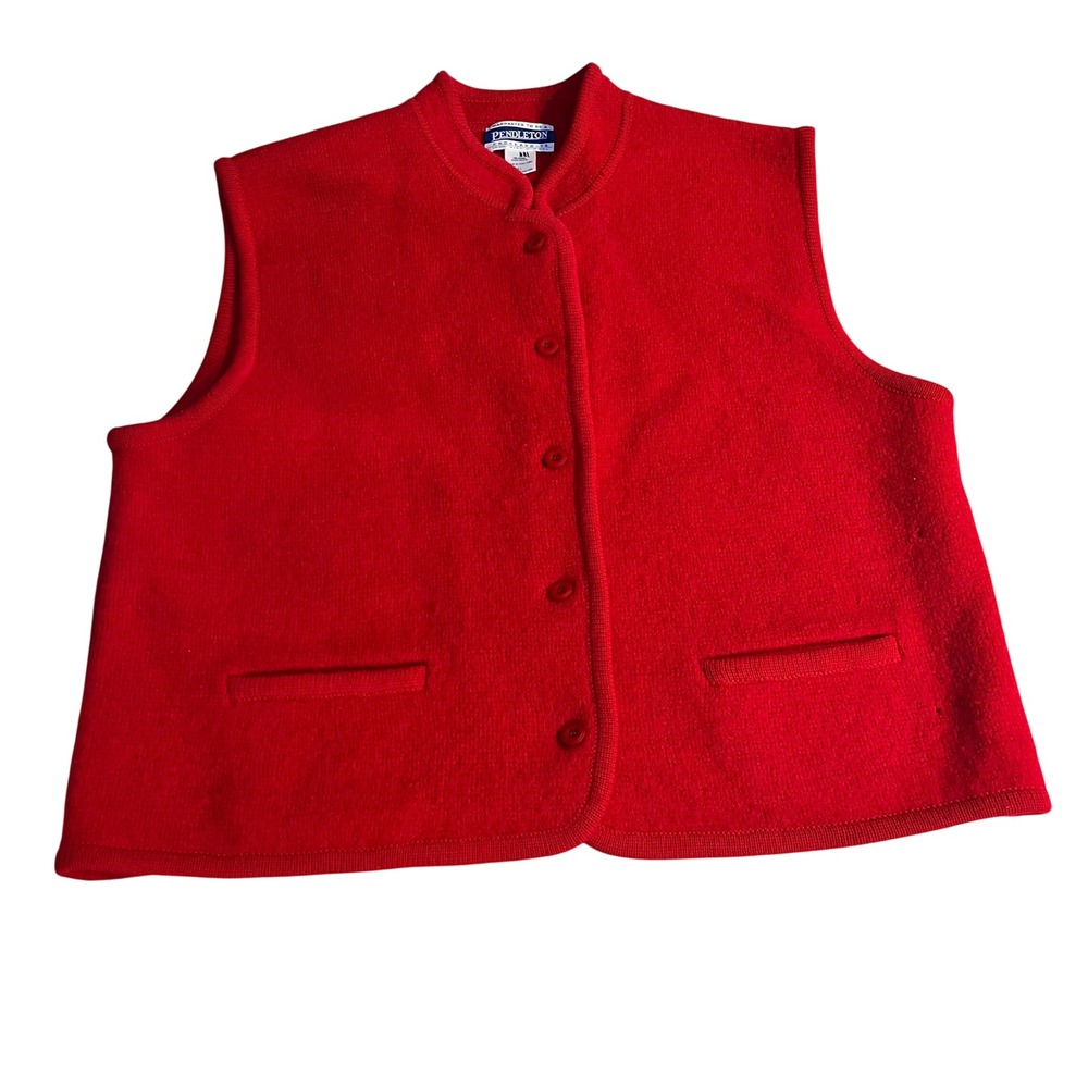 Pendleton Knockabouts Red Wool Vest‎ Womens XL Button Front Mock Neck Vintage